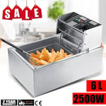 Commercial 6L Electric Deep Fat Fryer Single Large Tank Restaurant Frying 2200W