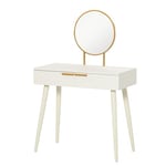 HOMCOM Coiffeuse avec Miroir Rond Table de Maquillage Style Moderne - 2 tiroirs, Pieds en Bois pour Chambre à Coucher, Salon, 80 x 40 x 123 cm Blanc