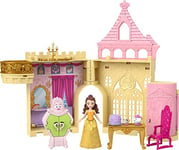 Disney Princess Toys, Belle Stackable Castle Doll House Playset with Small Doll and 9 Pieces, Inspired by the Disney Movie, Kids Travel Toys and Gifts, JDP54