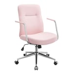 SONGMICS Chaise de Bureau Pivotante, Fauteuil Ergonomique, Surface en PU Facile à Nettoyer, Hauteur Réglable, Dossier Confortable, Assise Incurvée, Capacité 150 kg, Rose Bonbon OBG031P01