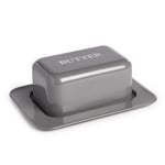 Butter Dish with Lid Grey Enamel Vintage Kitchen Storage Country Design | M&W