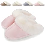 HILAX Pantoufles Femme Homme Hiver Chausson Maison Confort Chaud Slippers Cuir Peluche Mules Fourrure Intérieur Antidérapant Chaussures pour la Maison, Rose, EU 40/41