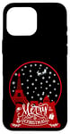 Coque pour iPhone 16 Pro Max Joyeux Noël Paris horizon dans la boule à neige scintille