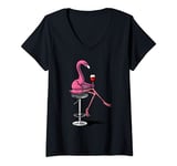 Womens Flamingo Bird Wine Drinking Party Funny Celebration Women V-Neck T-Shirt