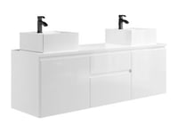 Meuble de salle de bain suspendu avec double vasque - Blanc - 150 cm - JIMENA II