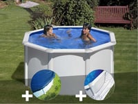 Kit piscine acier blanc Gré Fidji ronde 2,60 x 1,22 m + Bâche hiver + Tapis de sol