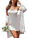 Avidlove Vêtements de Nuit Sexy en Satin pour Femme Chemises en Dentelle Mini Slip Complet Blanc XL