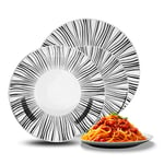 Avilia Service d'assiettes 18 pièces en porcelaine avec motif noir et blanc – Idéal pour les dîners en famille et les occasions spéciales avec assiettes plates, fonds et pour desserts – Lavables au