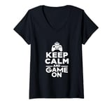 Womens Keep Calm and Game On Funny Gamer Humor V-Neck T-Shirt