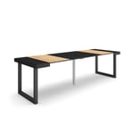 Table console extensible, 260, pour 12 personnes, 262x90x77cm, Pieds bois massif, couleur Chêne et noir