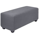 PiccoCasa Housse de Pouf très Extensible avec Ourlet élastique - Housse de Tabouret de Rangement en Tissu Jacquard à Petits Carreaux rectangulaires - Gris foncé - Taille S