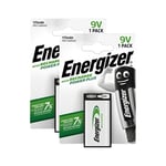 2 X Energizer Rechargeable 9V Piles Recharge Puissance Nimh 175mAh Bloc PP3