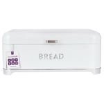 KitchenCraft Steel Bread Bin White Kitchen Food Storage with Lid Retro