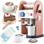 GAGAKU Wooden Coffee Maker Toy 15 pcs Play Kitchen Accessories Toy Coffee Maker for Kids Pretend Playset Toddler Coffee Maker Gifts for Boys and Girls