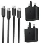 2 PACK Charger for Samsung Fast Plug and Cable 1M, USB Type C Plug and USB C to C lead for Samsung Galaxy Phone Charging S24/S23/S23+/S22/S21/S21fe/S20/S20fe/A15/A14/A13/A33/A34/A35A53/A54/A55