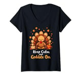 Womens Funny Thanksgiving Keep Calm and Gobble On V-Neck T-Shirt