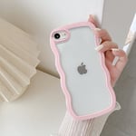 QLTYPRI Compatible with iPhone 7 Case/iPhone 8 Case, Cute Curly Wave Frame Clear Case for Girls Women, Transparent Soft Silicone TPU Bumper Shockproof Phone Cover for iPhone 7/8 - Pink