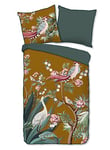 Descanso Sarenza Parure de lit en Satin de Coton Bio avec Housse de Couette 135 x 200 cm + 1-80 x 80 cm Motif : Animaux Floraux et Feuilles