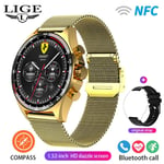 Lige-Montre Intelligente De Fitness Pour Homme,Extérieur,Positionnement Boussole,Contrôle D'accès Ndavid,Étanche Ip68,Montre Intelligente De Santé,400mah, - Type Mesh Belt Gold