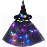 Women Kids Girl Luminous LED Glow Lights Elf Witch Hat Star Skirt Spider Web Wiz