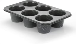 Jumbo Deep Muffin Tin - 6-Cup Non-Stick Carbon Steel Bakeware, Black Granite Fin