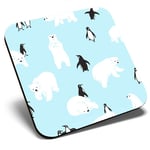 Square Single Coaster  - Blue Polar Bear Penguin Winter Ice  #44385