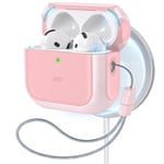 ESR Coque pour AirPods 4, Compatible avec AirPods 4 Gen (2024) (USB-C), Compatible avec MagSafe, Housse de Protection Contre Les Chutes avec Cordon, Couvercle Magnétique, Série Hybride Orbit, Rose