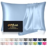 Silk Pillowcase for Hair and Skin, Mulberry Silk Pillow Cases Standard Size, Soft Cooling Sleep Both Sides Natural Silk Satin Pillow Covers with Hidden Zipper, Gifts for Women Men, Haze Blue