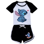 Barn Flickor Lilo Stitch Print Casual T-shirt Shorts Träningsoverall Set Ålder 7-14 år Black 130cm