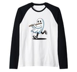 Boo Ghost Playing Flute Musical Instrument Flute Music Raglan Baseball Tee