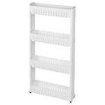 WOLTU Chariot de Cuisine à 4 Niveaux, Chariot Roulant Étroit, Chariot à Épices, Desserte à roulettes Cuisine, Étagère de Salle de Bain, Étagère de Niche sur Pied, Blanc, 13x54x102cm, RGB36ws