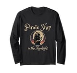 Pirate Ship In The Moonlight On The Water Skull Crossbones Long Sleeve T-Shirt