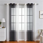 Rideaux Voilage à Rayures, Voilages Intérieurs avec Oeillets, Beaux Voile Rideau Voilage Fenetre Chambre, Lot de 2 Transparent Rideaux Salon - noir