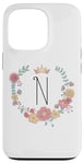 Coque pour iPhone 13 Pro Cadeau personalisé pour fillettes thème princesses lettre N