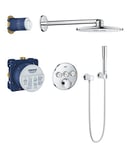 GROHE SmartControl – Concealed 3 way Mixer Valve Push Button Shower Set (SmartActive Cube 31cm Head Shower 2 Spray, Hand Shower 1 Spray, Shower Hose 1.5m, Turn for Volume Adjustment), Chrome, 34709000