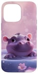 Coque pour iPhone 14 Pro Max Joli bébé hippopotame fond rose