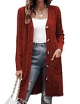 Aottori Gilet Long Femme Cardigan Manteau Veste Femme Chic et Elegant Automne Hiver Vêtements A-Rouge foncé L