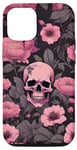 Coque pour iPhone 15 Étui de téléphone gothique fleurs crâne roses et fond gothique