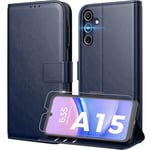 Peakally Coque pour Samsung Galaxy A15 5G/4G [ Verre Trempé Protection *1 ] [ Blocage du Signal RFID ] [ Premium PU ] [ Pochette de Portefeuille ] Etui à Rabat pour Samsung A15 5G/4G, Bleu