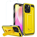 ORETECH Coque pour iPhone 15 Pro Max avec [1 Verre Trempé] et [Béquille] Antichoc Dos PC Rigid Bumper TPU Souple Protection iPhone 15 Pro Max Coque iPhone 15 Pro Max avec Support,Jaune