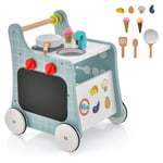 6-in-1 Wooden Baby walker Activity Wooden Toy Activity Center with Play Kitchen