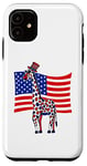 Coque pour iPhone 11 4 juillet Girafe USA Drapeau Indépendance Day Girafes