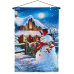 Christmas Picture Fibre Optic Lights 60cm x 40cm Fabric Scroll - Festive Snowman