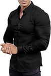 EOUOSS Men’s Muscle Fit Dress Shirts Athletic Slim Fit Long Sleeve Stretch Wrinkle-Free Casual Button Down Shirt, Black, Large