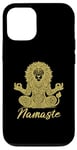 Coque pour iPhone 12/12 Pro Namaste Lion avec mandala amusant pour le yoga et la méditation