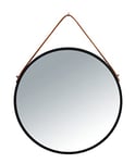 WENKO Miroir Mural Borrone Rond, Miroir avec Cadre métallique Noir et Bretelle de Suspension, Miroir décoratif au Design Vintage, Verre/métal, Ø 40 cm, Noir