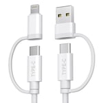 iPhone 16 15 Pro Câble Chargeur Multi USB C 3M,4-en-1 Universel Type C Charge Rapide Cordon avec USB-A/Lightning Ports pour AirPods 4th Generation,MacBook,iPad Air 5 Mini 6,A54,Tab S9 S8.[V645]