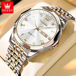 Olevs-Ensemble De Montre À Quartz De Luxe Pour Hommes Et Femmes,Montre De Couple,Miroir Losange,Étanche,Bracelet En Acier Inoxydable Solide,Amoureux,9931 - Type Golden White