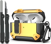 Coque pour AirPods Pro avec kit de Nettoyage, Coque Rigide Militaire avec verrou pour boîtier de Chargement AirPod Pro, LED Avant Visible,Jaune