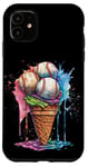 Coque pour iPhone 11 Ice Cream Baseball – Cône de glace mignon tenant des balles de baseball